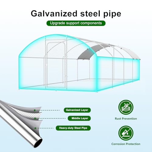 Large Metal Chicken Coop Walk-in Poultry Cage Chicken Run Pen Dog Kennel with Waterproof and Anti-Ultraviolet Cover for Outdoor Farm Use(9.8' L x 19.7' W x 6.4' H)