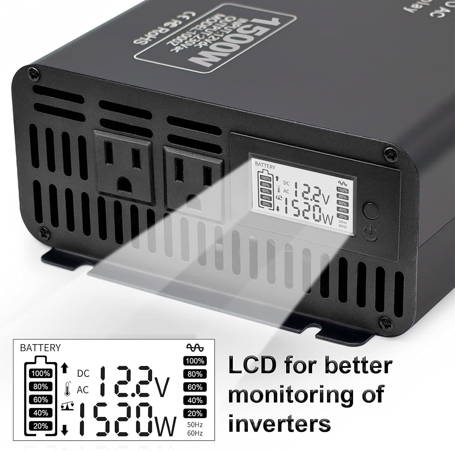 Pure Sine Wave Inverter 2000W Peak 4000W Power Inverter DC 12V to AC 110V 120V with 2 AC Outlets LCD Display for Home Solar System Car Truck RV Professional-Grade Voltage Converter Sine Wave Inverter