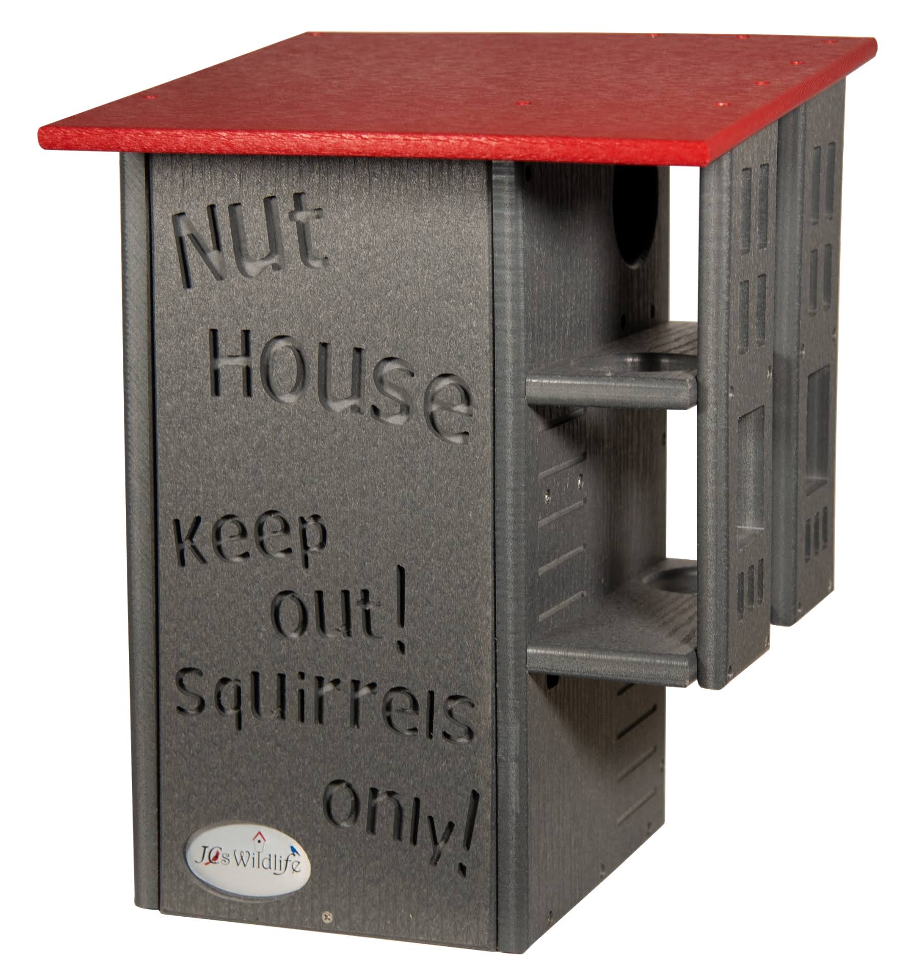 JCS wildlife Ultimate Squirrel House Nesting Box Gray/Cardinal Red