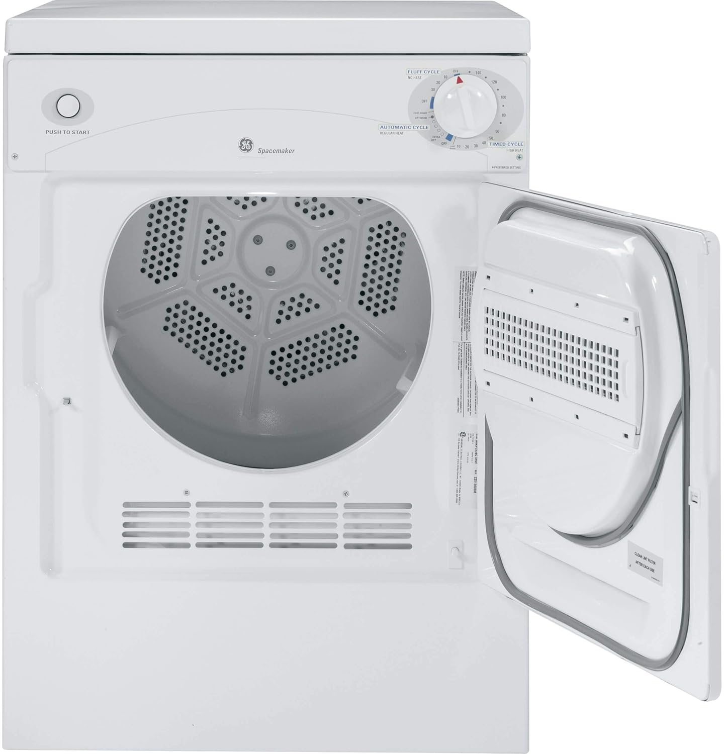 GE DSKP333ECWW Spacemaker 24" Portable Electric Dryer with 3.6 Cubic. Ft. Capacity