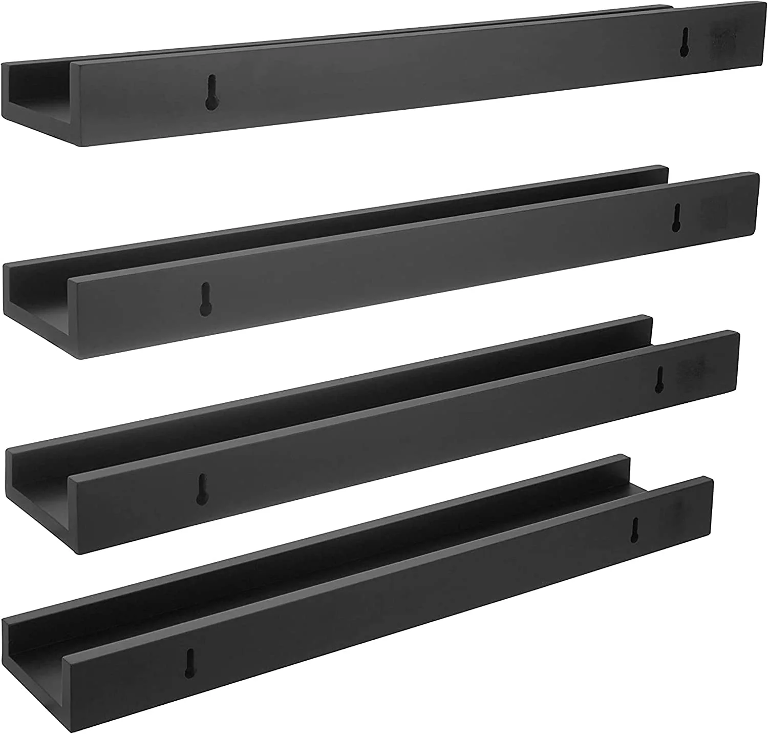 LIHONG Edge Wood Floating Shelves - 23", Black, 4Pack - Wall-Mounted Shelves for Home, Room, Office