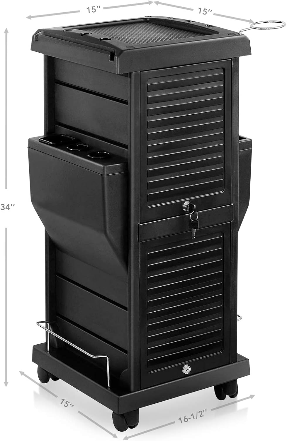 Saloniture Premium Locking Rolling Trolley Cart with Pocket Inserts - Black