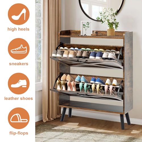 Shoe Storage Cabinet, Shoe Storage Organizer with 2 Flip-out Drawers, Modern Two-tier Freestanding Shoe Rack Cabinet for Entryway, Hallway, Living room(Black-Large)