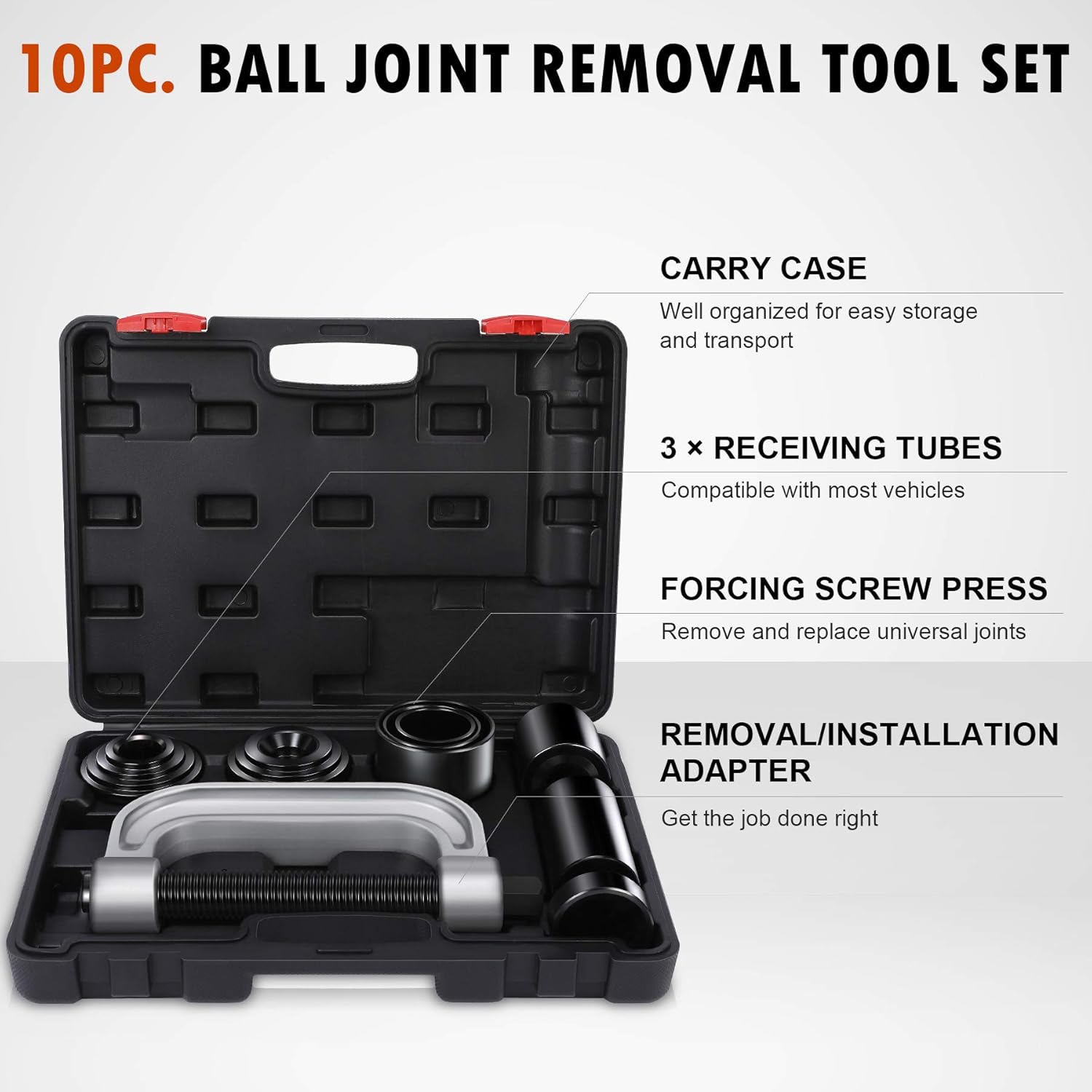 Heavy Duty Ball Joint Press & U Joint Removal Tool Kit with 4wd Adapters, for Most 2WD and 4WD Cars and Light Trucks (BK)