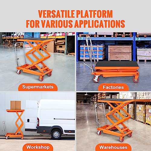 VEVOR Electric Lift Table, 330 lbs Capacity Single Scissor Lift Table, 8-28 in Height Adjustable Lifting Platform, Coffee Table Lift with 4 Wheels, for Material Handling and Transportation, Black
