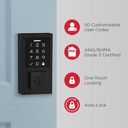 Kwikset SmartCode 270 Keyless Electronic Contemporary Touchpad Deadbolt, Auto Door Lock, SmartKey Re-Key Security, Matte Black