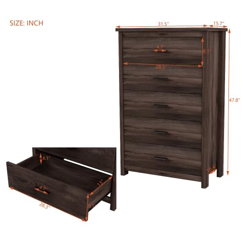 Retro American Country Style Wooden Dresser with 5 Drawer Storage Cabinet for Bedroom, Walnut