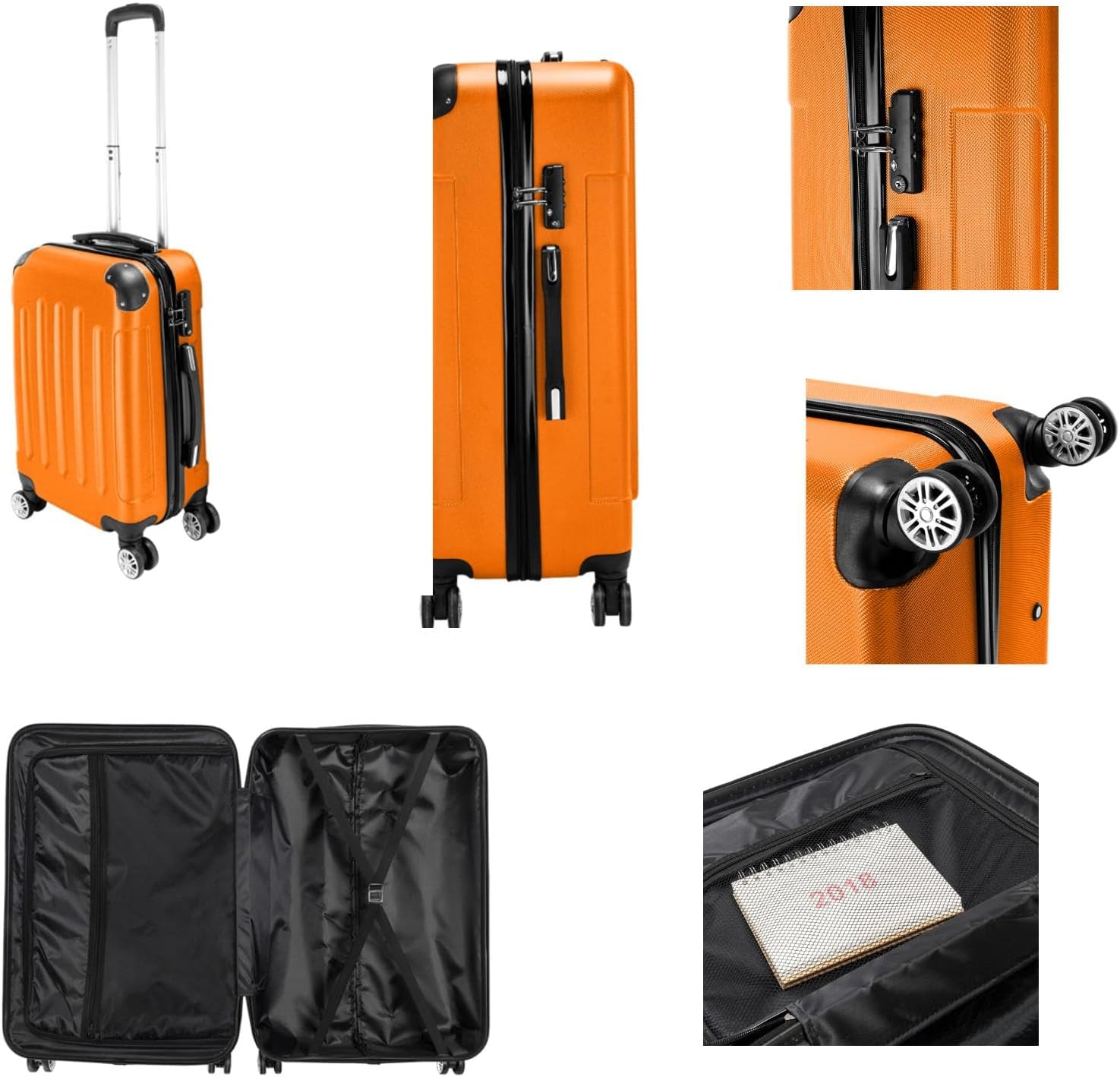 3 Piece Set Luggage, Hardside Roller Suitcase 20"" / 24"" / 28"" Set, PC ABS Carry on Luggage with Spinner, Rolling Carry-On Trolley Case, Orange, Blue