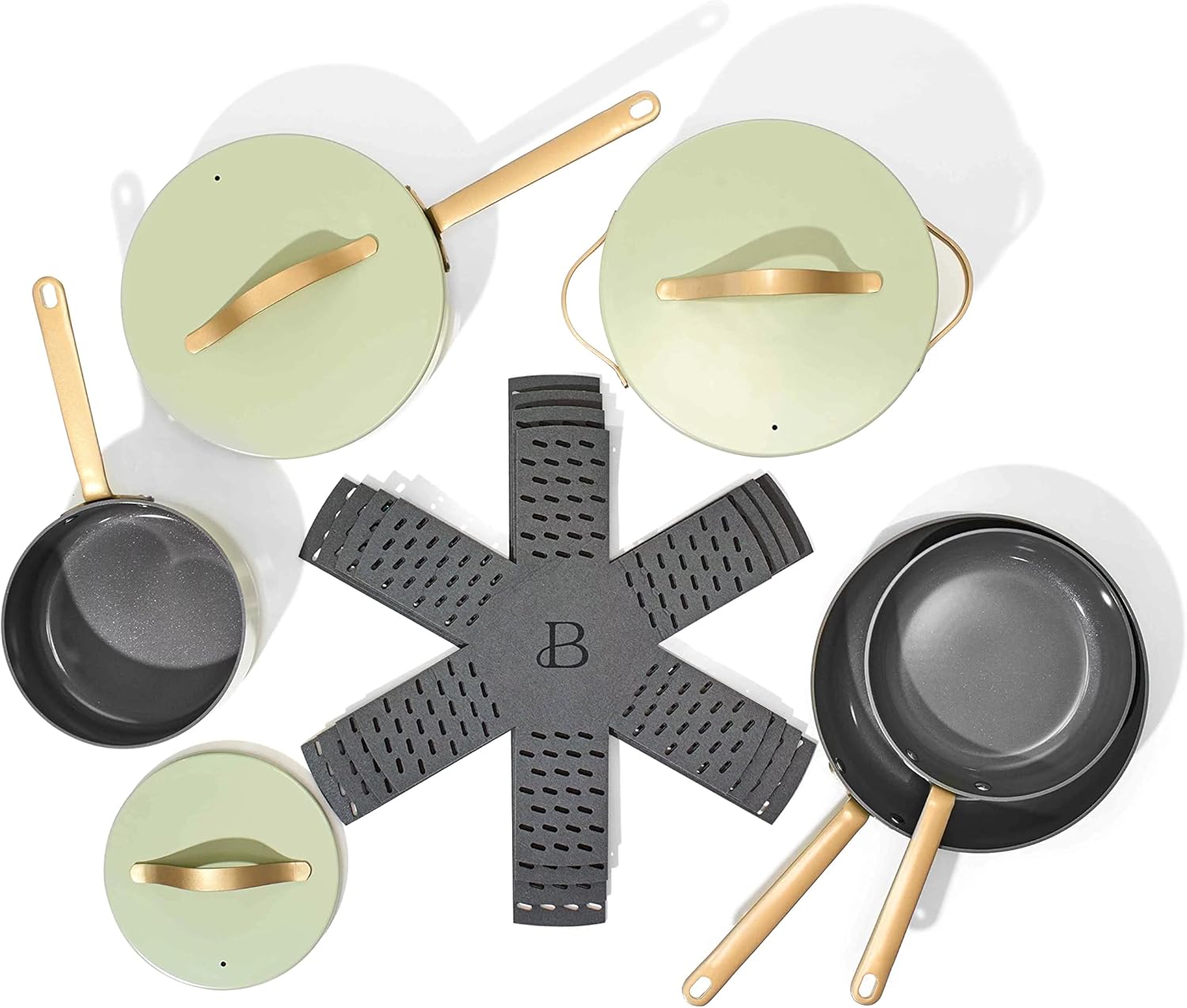 12pc Ceramic Non-Stick Cookware Set, Sage Green by Drew Barrymore