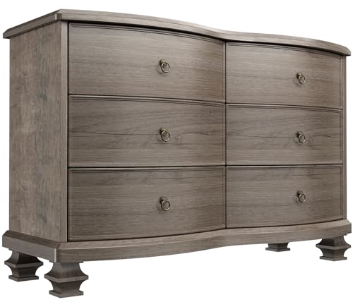 White 6 Drawer Wooden Dresser, Tall Dressers for Bedroom, Chest of Drawers Closet Organizers and Storage for Clothes - Easy Pull Handle, Textured Borders Drawers for Living Room, Hallway