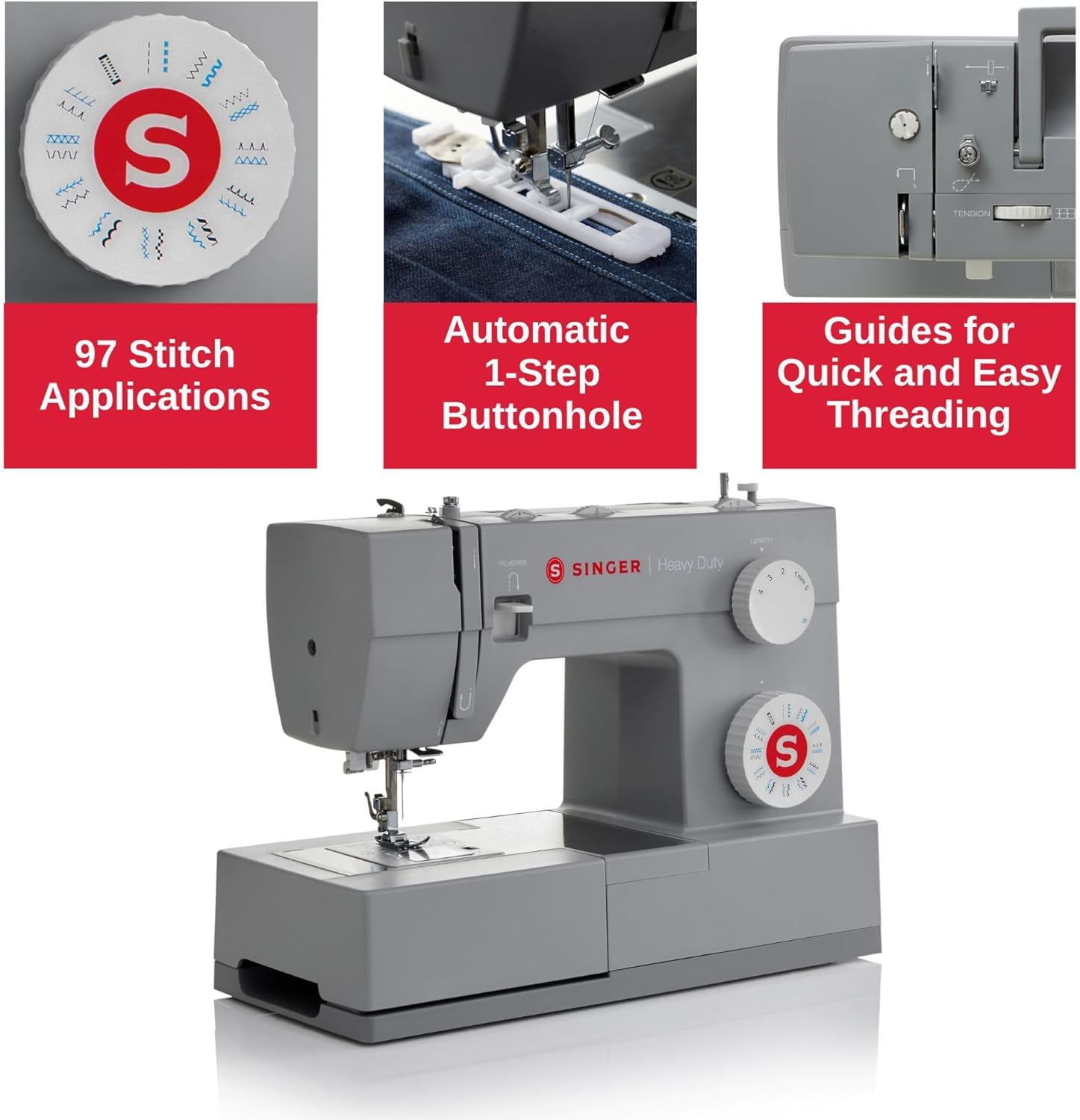 SINGER 4423 Heavy Duty Sewing Machine With Included Accessory Kit, 97 Stitch Applications, Simple, Easy To Use & Great for Beginners + SINGER Heavy Duty Presser Feet Kit