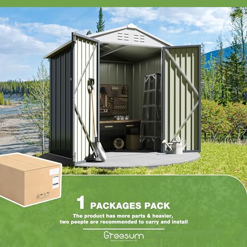 Greesum Outdoor Storage Shed 6 x 8 ft. Utility Tool Shed Metal Storage Garden Shed with Door & Lock for Patio Storage, Brown