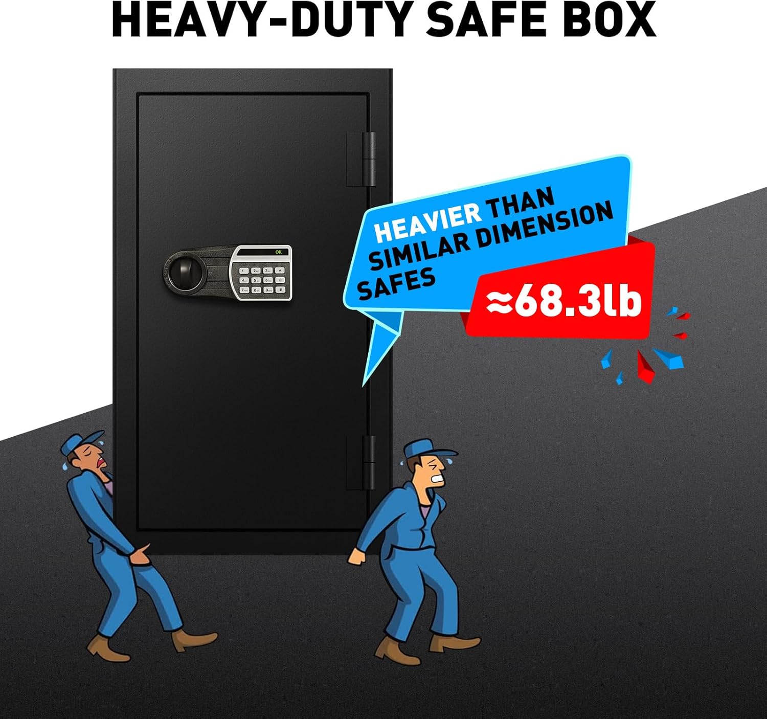 5.8 Cub Extra Large Fireproof Document Safe Box with Drawer for Home Office, Fire proof Safe with Anti-theft Smart Alert Digital Keypad and Key Lock Removable Shelf, Sensor Light