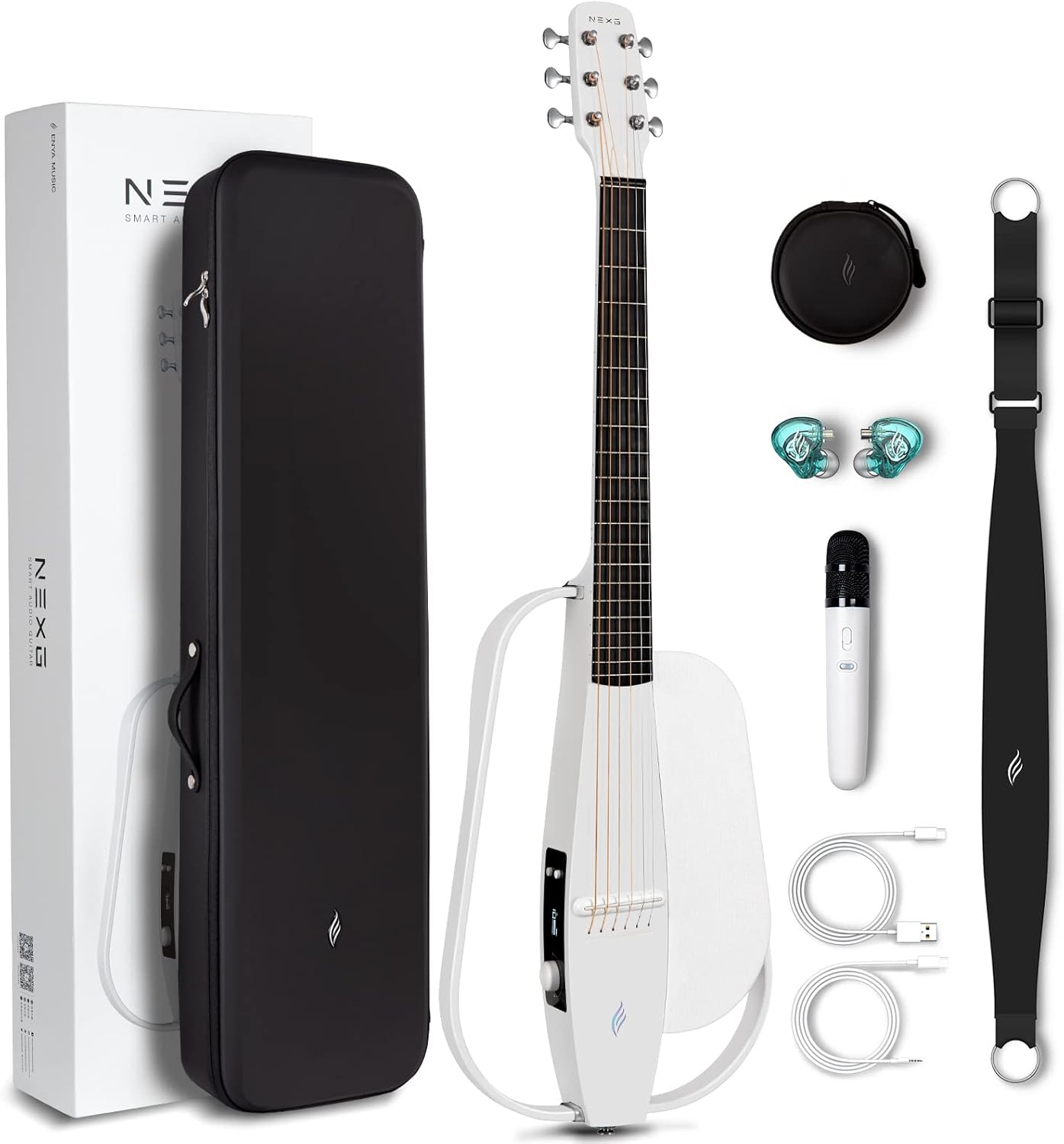 Enya NEXG Acoustic-Electric Carbon Fiber Audio Guitar Smart Acustica Guitarra for Adults with 50W Wireless Speaker, Preamp, Wireless Microphone, Hi-Fi Monitor Earphones, Strap, and Case(Black)