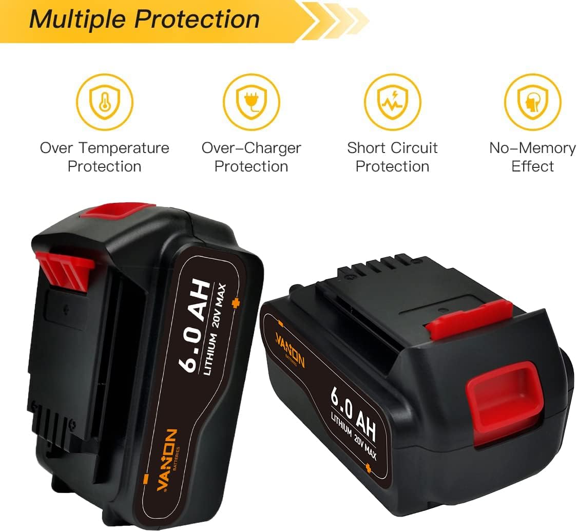 2Pack Lithium LB2X4020 6.0Ah 20V MAX Replacement for Black and Decker 20V Battery LBXR20 LBXR20-OPE LB20 LBX20 LBX4020 LB2X4020-OPE Pack of 2