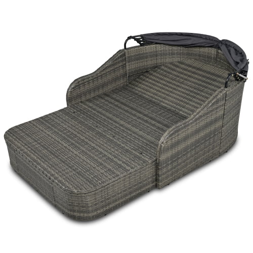 Churanty Outdoor Sunbed with Adjustable Canopy for Two Person Patio Chaise Double Lounger for Beach Backyard,Gray