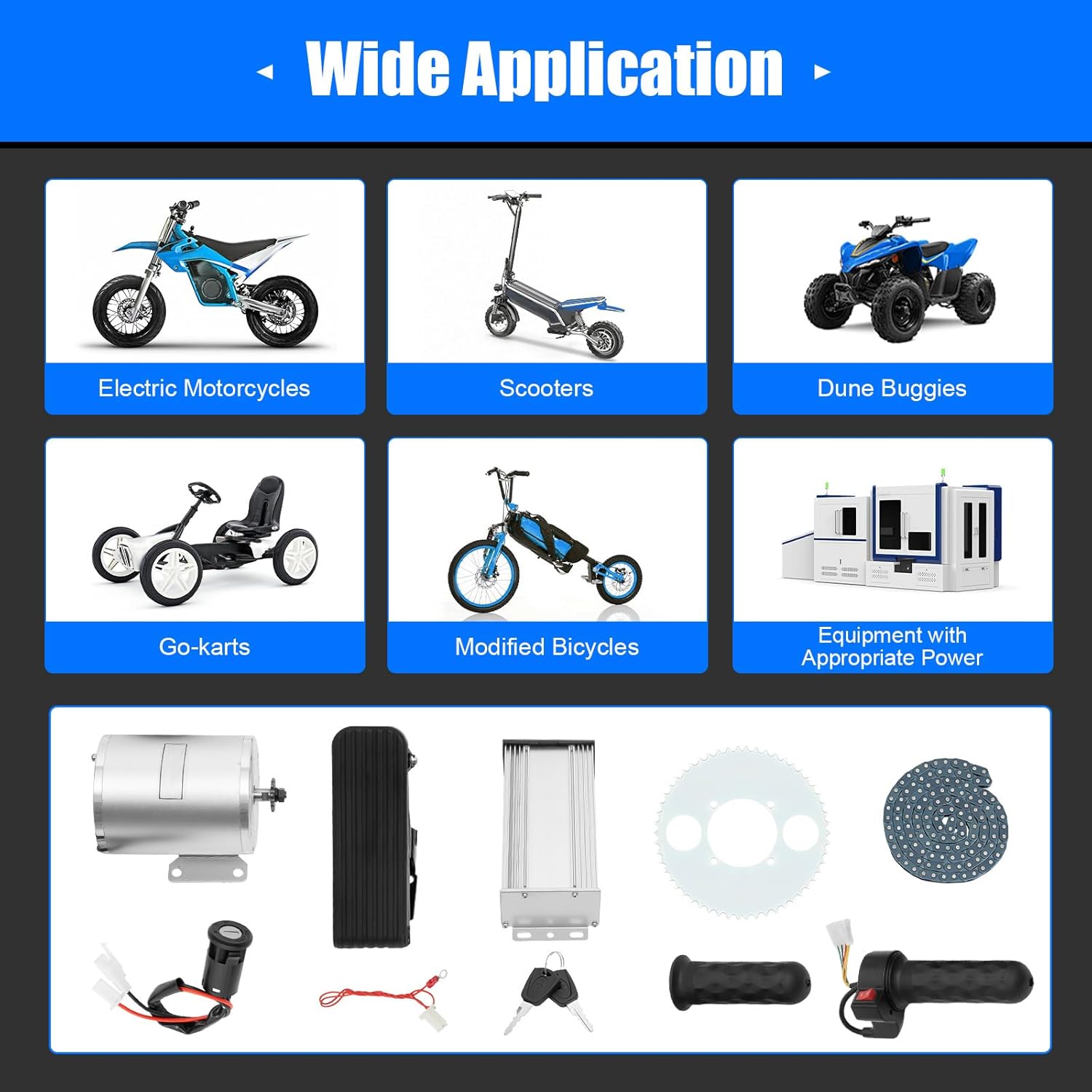 Brushless Motor Kit with Controller and Throttle 48-72V 3000W 6000RPM High Speed Motor Go Kart Electric Brushless Motor Kit for Electric Scooter E Bike Engine Motorcycle DIY Part Conversion Kit