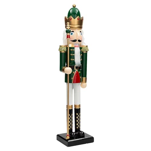 Fun Express 3 Ft. Large Classic Green Wooden Holiday Nutcracker with Scepter, Festive Christmas Decoration