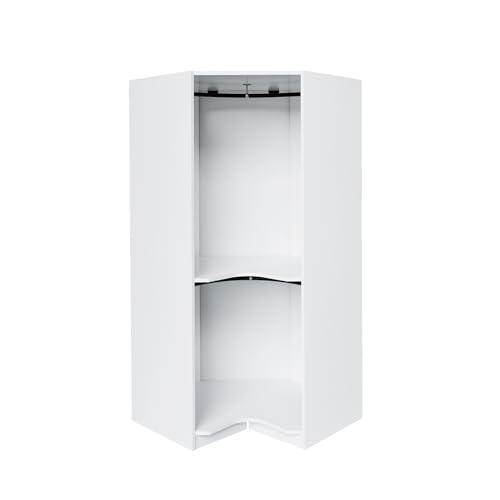 Merax Corner Wardrobe Closet Organizer with 2 Hanging Rails & Shelves, Open Style Clothes Storage Cabinet for Bedroom, Space-Saving Household Polygon Wooden Armoire, Easy Assembly, Natural