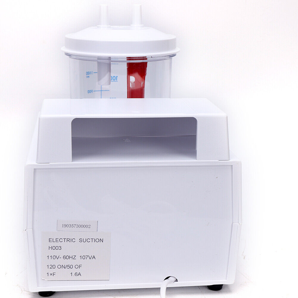 ZhdnBhnos 1000ml Dental Portable Vacuum Phlegm Suction Unit Emergency Quiet Medical Aspirator Machine Oil-Free Piston Pump White 110V 90VA