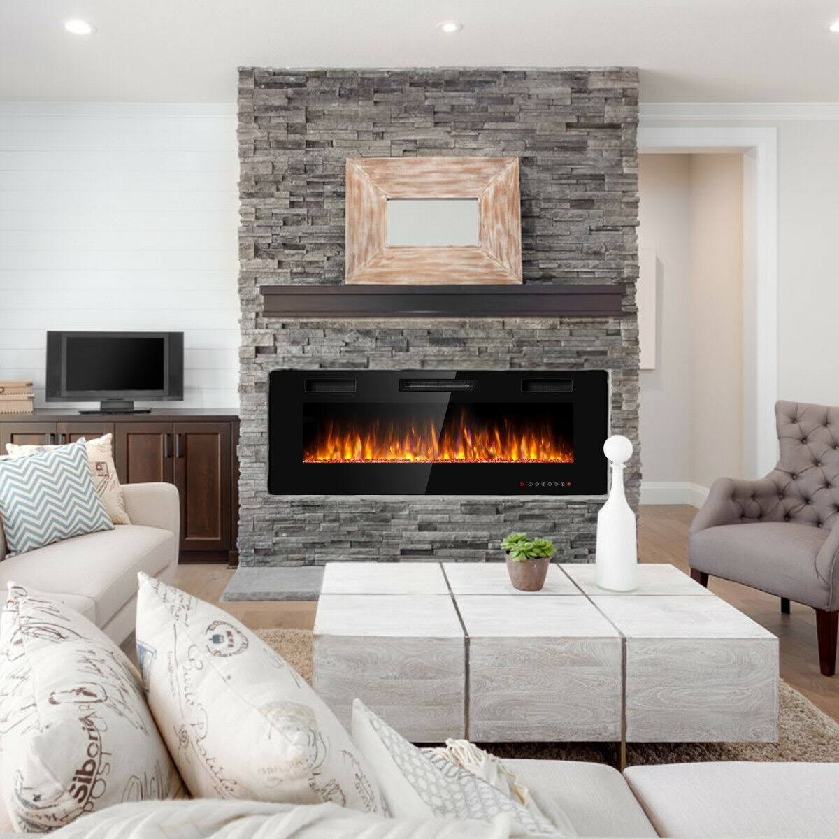 Electric Ultra Thin Wall Mounted Recessed Fireplace - 50-Inch