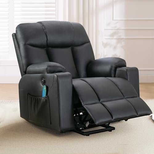 ANJ Large Power Lift Recliner Chair with Massage and Heat for Elderly Big People, Electric Wide Recliners, Heavy Duty and Safety Motion Fabric Reclining Mechanism with USB Ports, Side Pocket, Camel