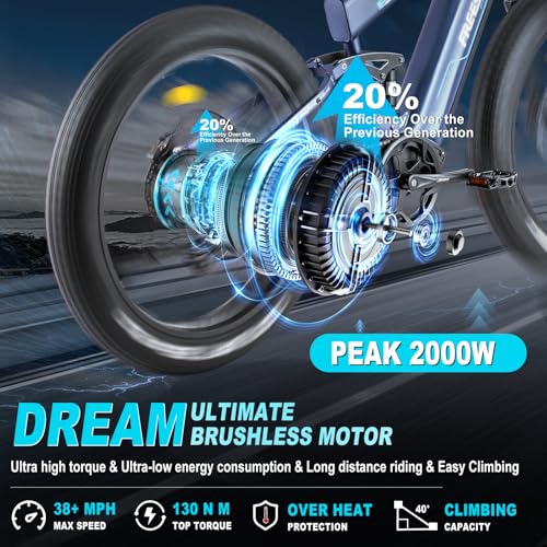 FREESKY 2024 Upgraded Dual Battery 48V 35AH 2000W Motor 80-155 Miles Long Range Electric Bike for Adults 38MPH+ 26" Fat Tire Full Suspension EBike with Dual Hydraulic Brakes