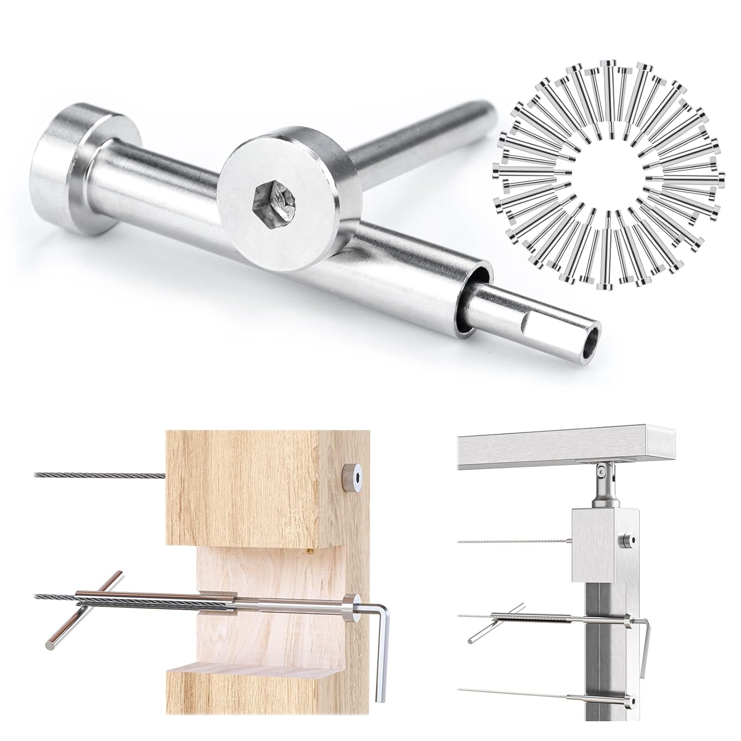 Muzata 20Pair Invisible Cable Railing kit 1/8" Swage Tensioner and Terminal Hidden T316 Stainless Steel for 2"x2" and 4"x4" Wood Metal Post Deck Stairs WoodHidden System CR26, CV1 CV2