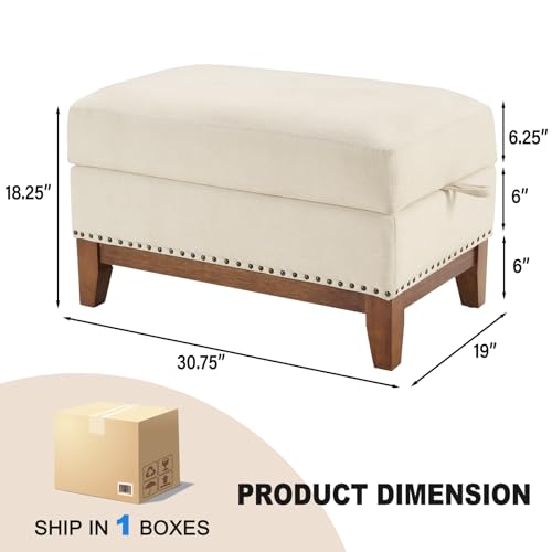 Classic 3-Seater Upholstered Sofa with Nailhead Trim, High-Density Foam Cushions & Sturdy Solid Wood Legs, Soft Fabric Couch for Living Room, Beige