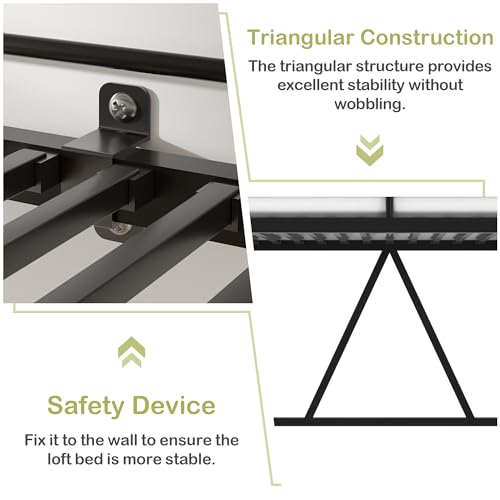 VECELO Metal Loft Bed Twin Size, Heavy Duty Bedframe with Removable Ladder and Safety Guardrail, Space-Saving, Noise Free, No Box Spring Needed, Off White