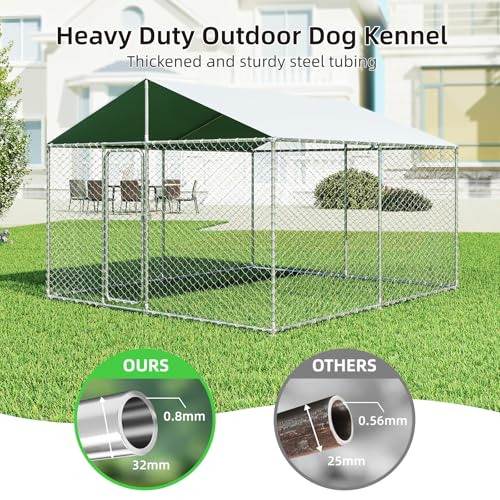 7.8x7.8 FT Extra Large Outdoor Dog Kennel Outside, Heavy Duty Dog Enclosure with Waterproof Cover and Security Lock, Galvanized Chain Link Dog Cage for Large Dogs