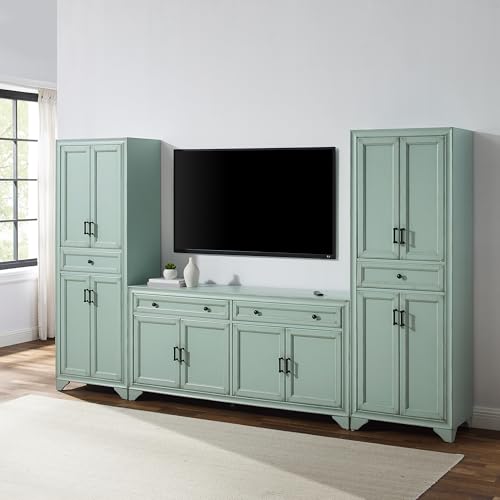 Crosley Furniture Tara 3-Piece Modern Farmhouse Sideboard Buffet Cabinet and Kitchen Storage Pantry Set, Distressed Gray