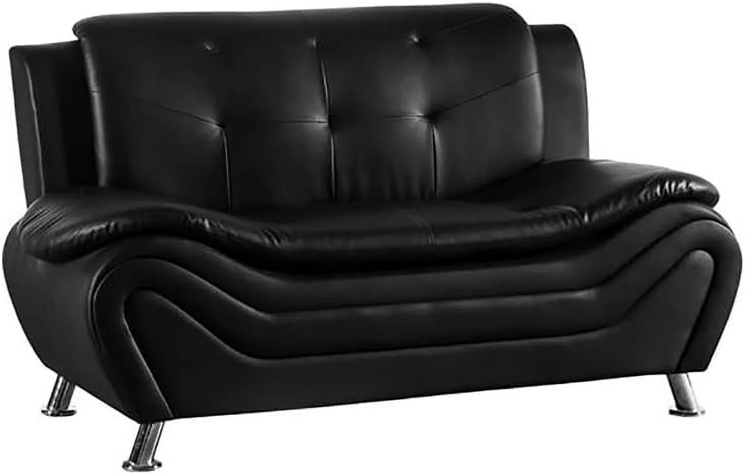 Faux Leather Loveseat Sofa For Living Room In Black