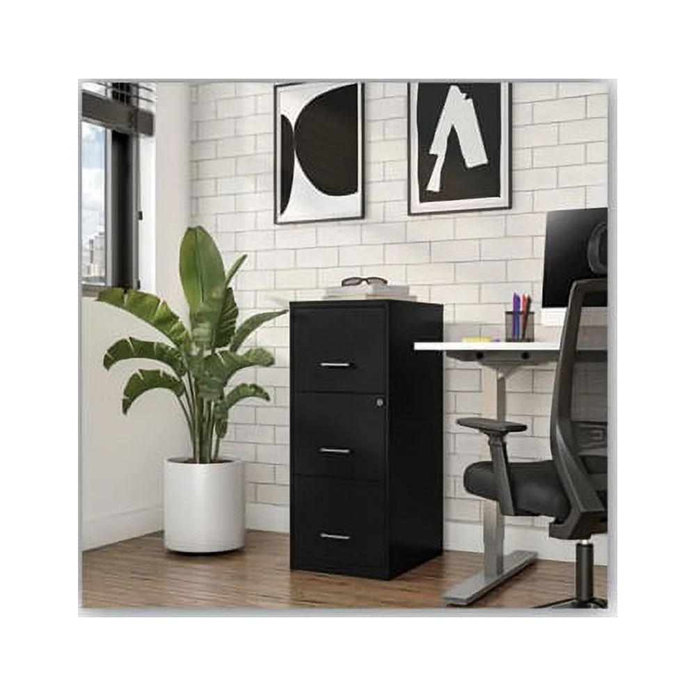 Soho Vertical File Cabinet 3 Drawers: File/File/File, Letter, Black, 14" x 18" x 34.9"