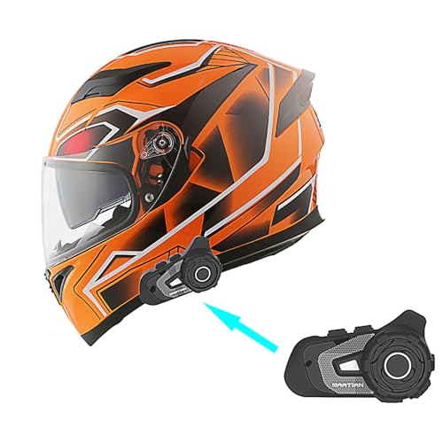 1Storm Motorcycle Full Face Dual Visor Helmet Bundle with Spoiler and Motorcycle Bluetooth Headset: HJK316 Matt Black