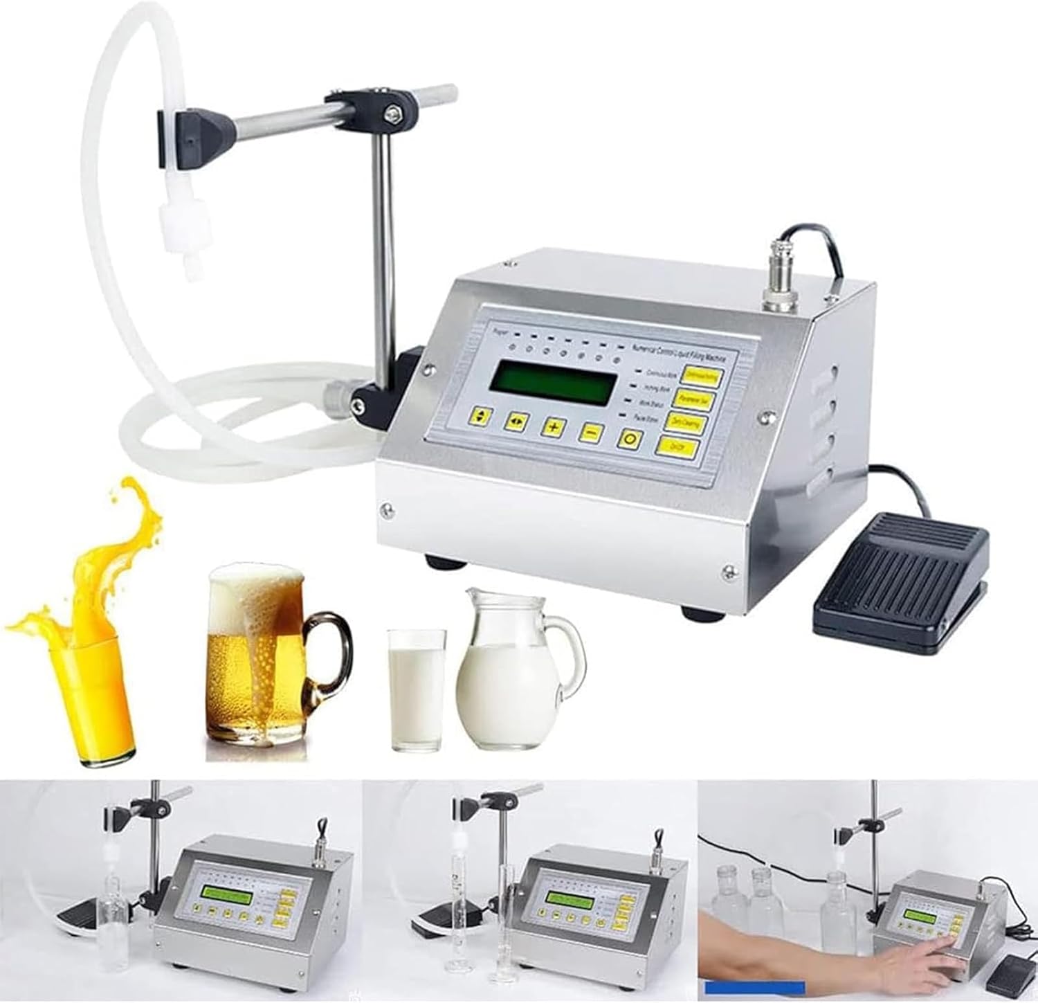 5~3500Ml Automatic Bottle Filling Machine, Single-Head CNC Mini Liquid Filling Machine, Juice Beverage Dispensing Machine, Stainless Steel