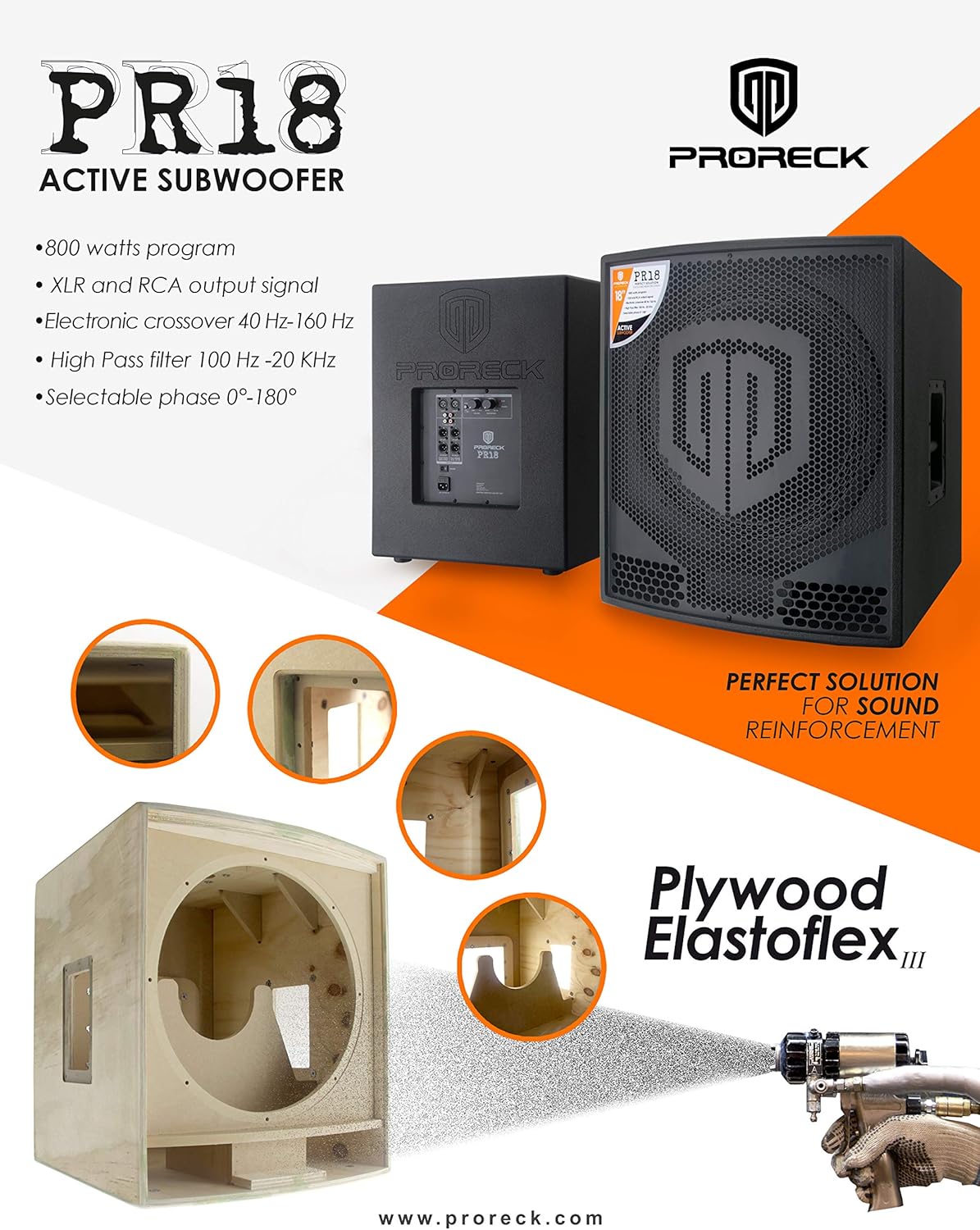 PRORECK PR18 18 inch 2000W P.M.P.O Active Powered PA DJ Subwoofer Cabinet (ONE subwoofer)