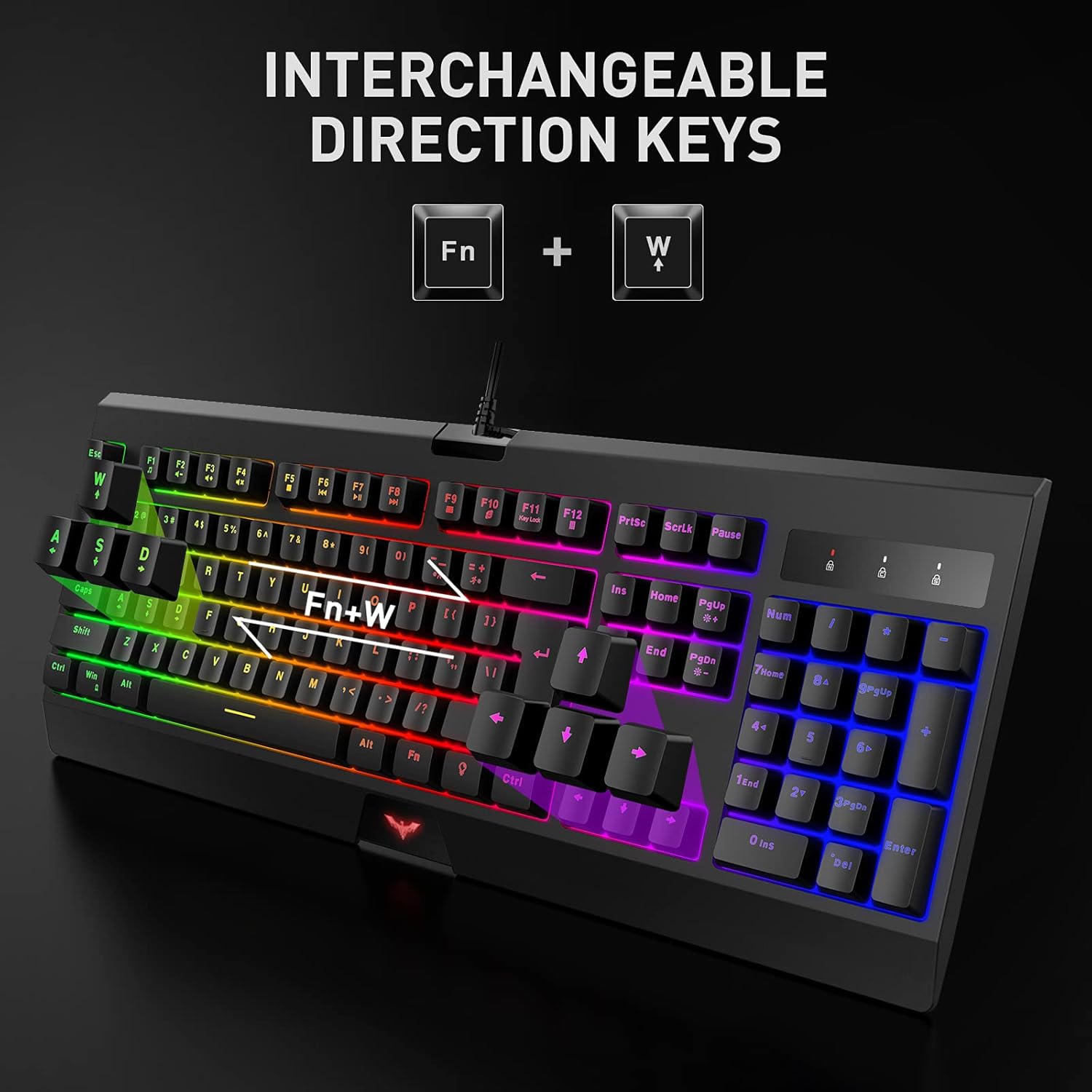 Havit Rainbow Backlit Wired Gaming Keyboard 104 Keys Gaming Keyboards LED USB Ergonomic Keyboard for PC Windows Gamers