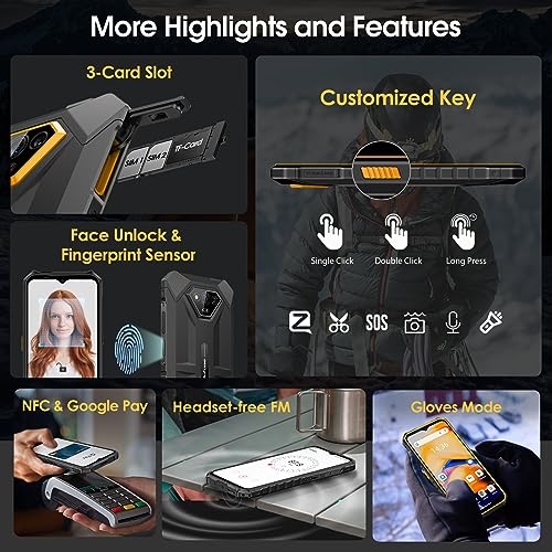 Ulefone Unlocked Rugged Phones, Armor X13 (12+64GB), 50MP Rear Camera, 24MP Night Vision Camera, Android 13 OS Rugged Smartphone, 6.52” Screen, 6320mAh, NFC, GPS, Dual 4G Mobile Phone- Black