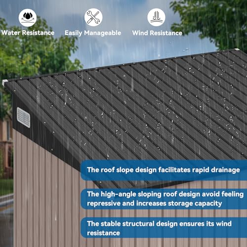 8'x4' Shed Galvanized Steel Storage Sheds with Triple Doors Weatherproof Outdoor Utility Sheds, Dual Lock Lean to Shed with Sloped Roof for Mower, Bike, Generator, Garden Tools (Black)