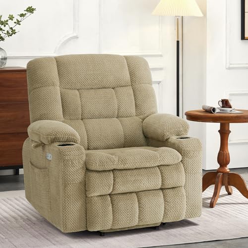 MCombo Dual Motor Power Lift Recliner Chair with Massage and Heat for Elderly People, Infinite Position, USB Ports, Cup Holders, Fabric 7890 (Medium-Regular, Burgundy)