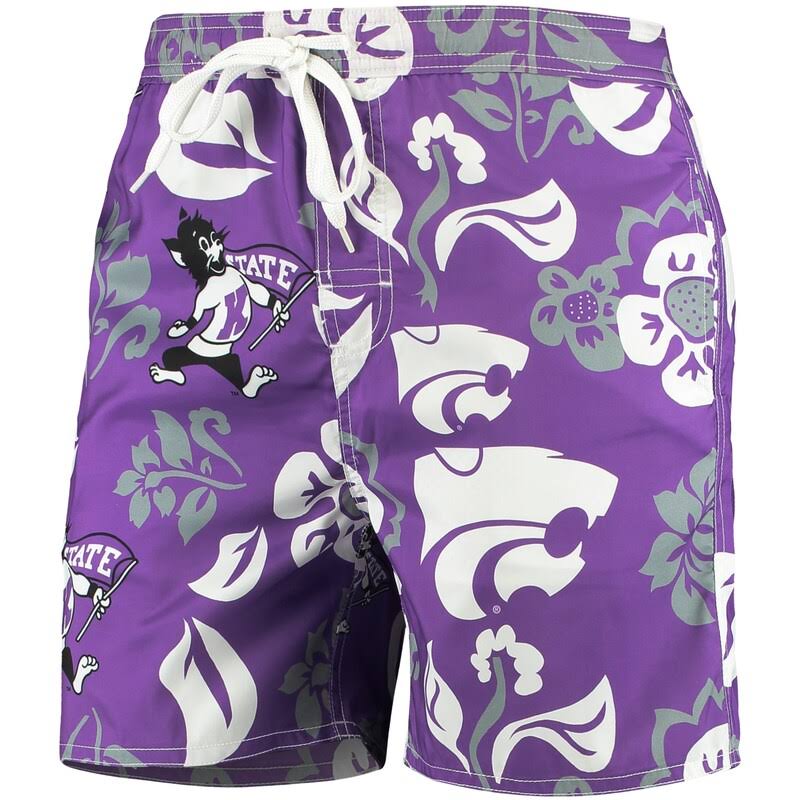 Men&s Wes u0026 Willy Purple Kansas State Wildcats Floral Volley Logo Swim Trunks Size: Small