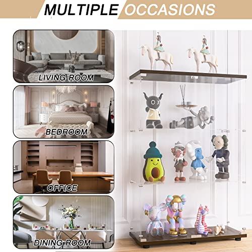 Glass Display Cabinet, 3 Shelves Glass Curio Cabinet Display Case, Floor Standing Glass Bookshelf Corner Cabinet for Living Room Bedroom Home Officee, 49.3" H x 16.7" W x 14.3" D, White