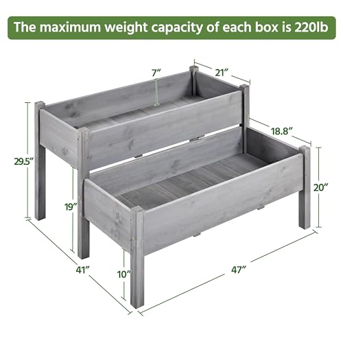 Topeakmart 2-Tier Elevated Stand Raised Bed Planting Planter Bed Box for Flower Vegetable Gardening Outdoor, Gray