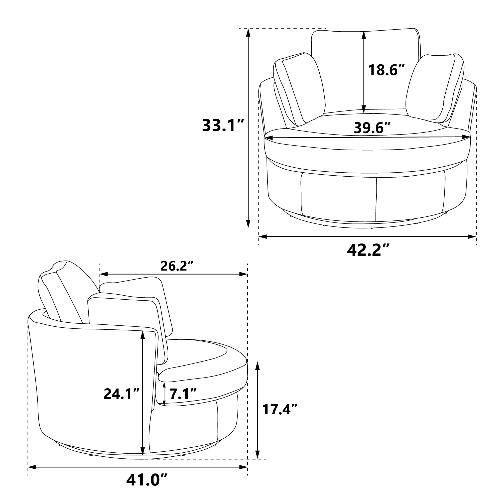 42.2"W Swivel Accent Barrel Chair And Half Swivel Sofa With 3 Pillows 360 Degree Swivel Round Sofa Modern Oversized Arm Chair Cozy Club Chair For Bedroom Living Room Lounge Hotel, Ivory Boucle