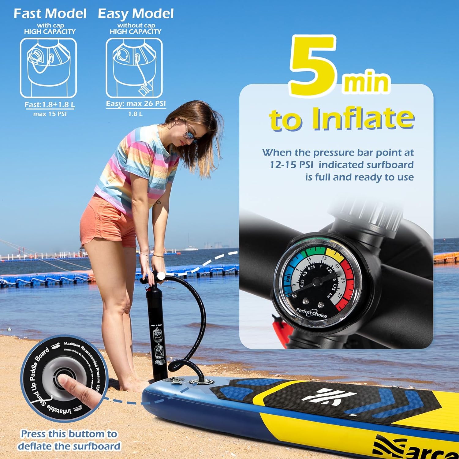 Paddle Board, Inflatable Stand Up Paddle Board, 10.6'×33"×6" Ultra-Light SUP Board with Hand Pump, Leash, Repair Kit, Waterproof Phone Case and Waterproof Bag, Backpack, Paddle Boards for Adults