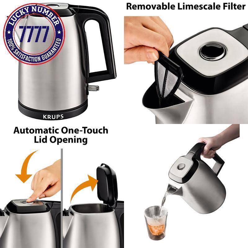 Krups BW3110 Savoy Manual Electric Kettle with Auto Shut Off and Brushed