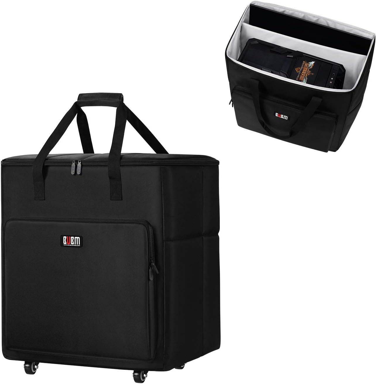 Buwico Desktop PC Computer Travel Storage Carrying Case Bag with Wheels for Computer Main Processor Case, Monitor, Keyboard and Accessories (27 Inch)
