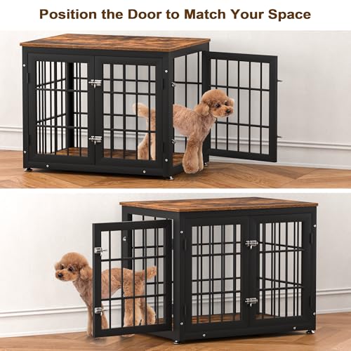 48 Inch Heavy Duty Dog Crate Furniture for Large Dogs, Decorative Pet House End Table, Extra Large Wooden Cage Kennel Furniture Indoor, Natural and White