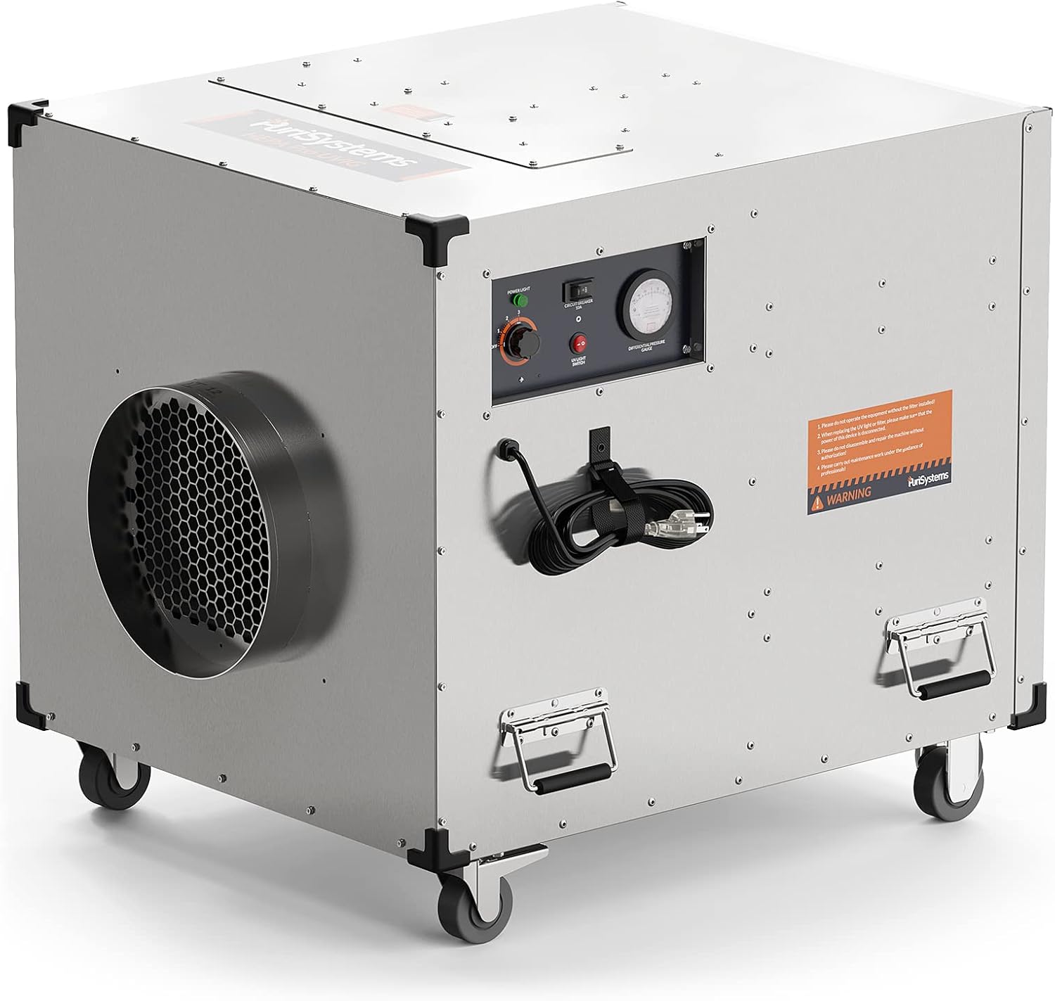 Commercial Portable HEPA Air Cleaner，Negative Machine Air Scrubber，Built UV-C Light ，Professional Water Damage Restoration for Air Scrubber | up to 2000 CFM | Stainless steel